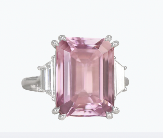 Platinum Kunzite and Diamond Ring