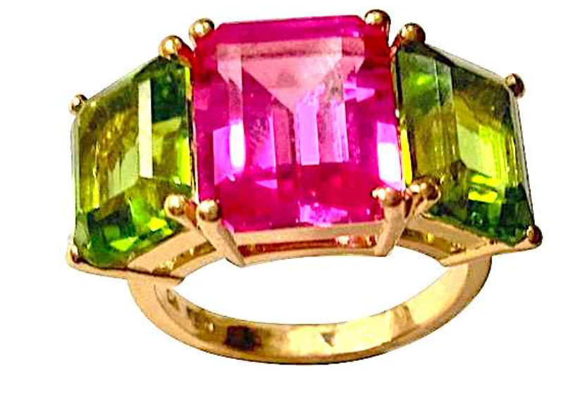 18Kt Yellow Gold Double Cushion Peridot and Blue Topaz Earrings