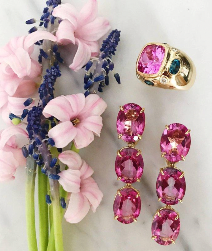 Large GUM DROP™ Earrings with Pearls and Pink Topaz and Diamonds