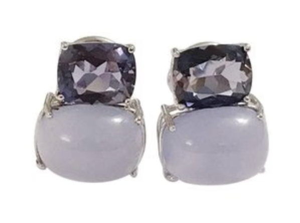 Yellow Gold Double Cushion Earrings with Pink Topaz and Orange Citrine