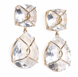 Elegant Three-Stone Drop Earring with Blue Topaz and Baroque Pearl