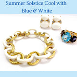 Elegant Alternating Yellow Gold Twist and White Jade Link Bracelet