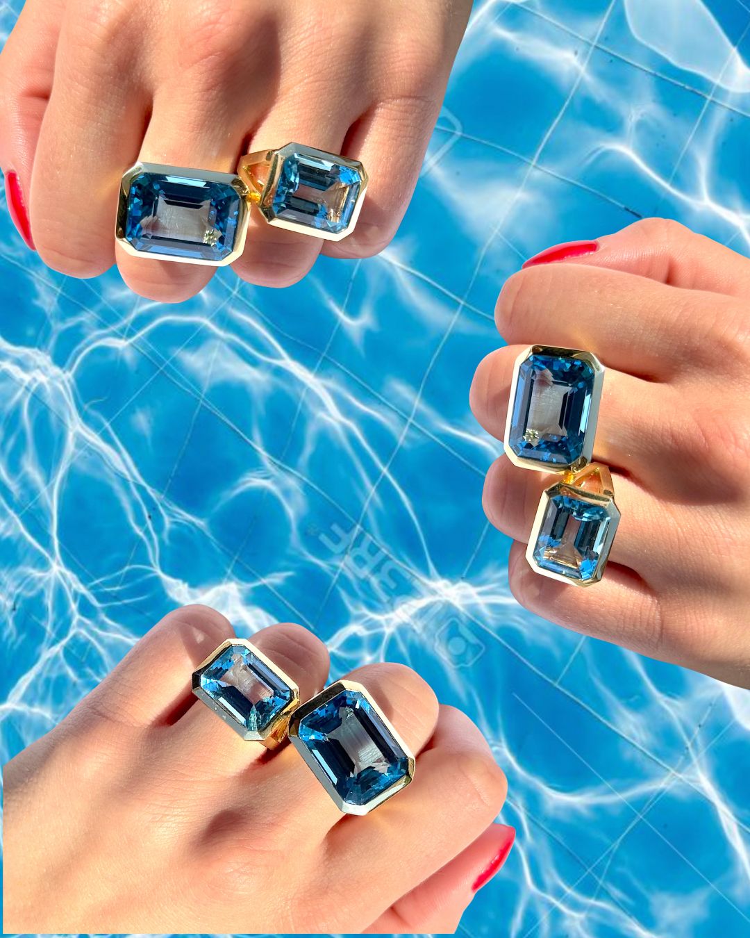 18Kt Yellow Gold Double Cushion Peridot and Blue Topaz Earrings