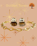Yellow Gold Double Cushion Earrings with Rock Crystal and Smoky Topaz