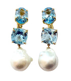 Elegant Three-Stone Drop Earring with Oval Citrine and Baroque Pearl