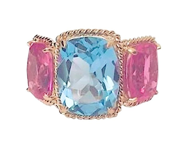 Double Cushion Blue Topaz Stone Diamond Yellow Gold Earrings