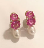 Medium GUM DROP™ Earrings with Pink Topaz and Blue Topaz and Diamonds with Detachable Pearls