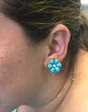 Rubelite Turquoise Gold Flower Earrings