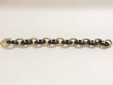 Elegant Alternating Yellow Gold Twist and Black Jade Link Bracelet