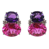 Large GUM DROP™ Earrings with Deep Amethyst and Pink Topaz and Diamonds