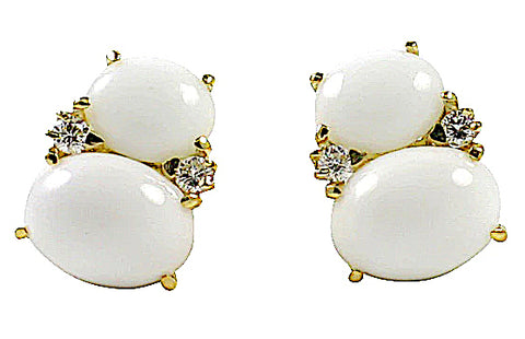 Large GUM DROP™ Earrings with Cabochon White Jade and Diamonds