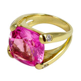 Orange Citrine Cabochon Pink Topaz Gold Cushion Ring