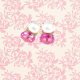 Large GUM DROP™ Earrings with Pearls and Pink Topaz and Diamonds