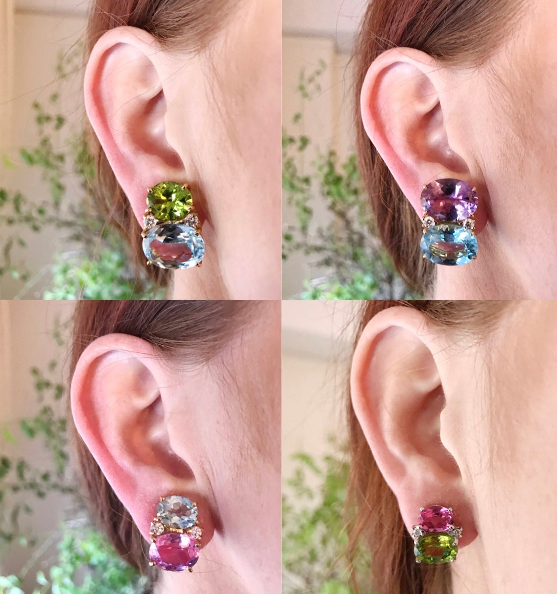 Large GUM DROP™ Earrings with Blue Topaz and Cabochon Smoky Topaz and Diamonds