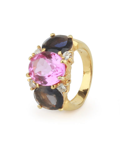 Medium 18kt Yellow Gold Gum Drop Ring with Pink Topaz and Iolite