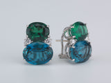 Large GUM DROP™ Earrings with Tsavorite and Dark Blue Topaz and Diamonds