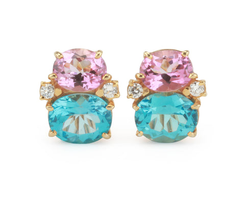 Medium GUM DROP™ Earrings with Pink Topaz and Blue Topaz and Diamonds