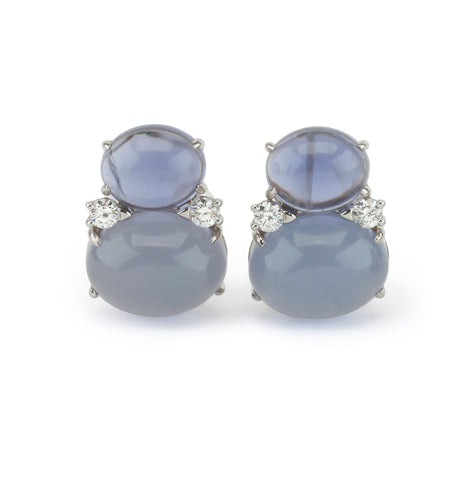 Large GUM DROP™ Earrings with Cabochon Chalcedony and Diamonds