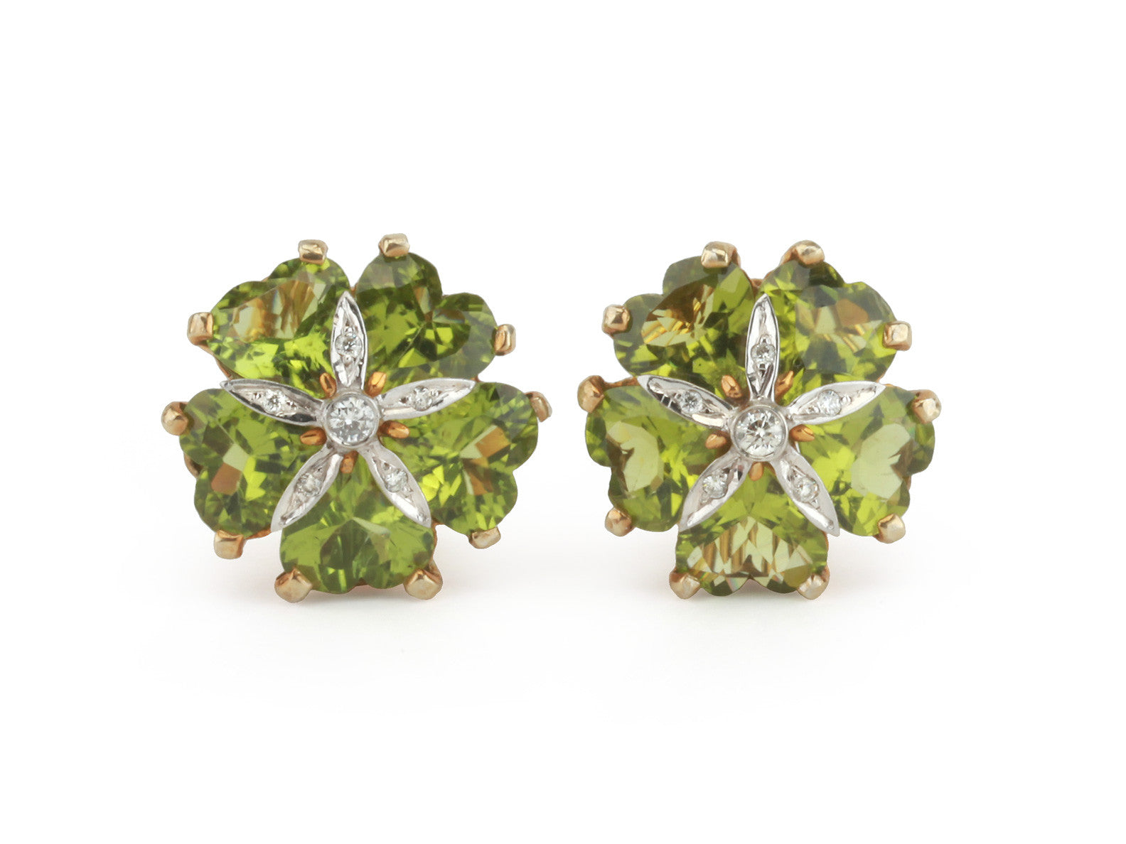 18kt Yellow Gold Sand Dollar Earrings with Peridot and Diamonds