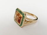 Yellow Gold Bezel Set Ring with Iolite and Surrounding Green Garnet