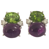Medium GUM DROP™ Earrings with Peridot and Cabochon Amethyst and Diamonds