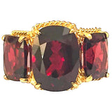 Elegant Three Stone Garnet Ring with Gold Rope Twist Border