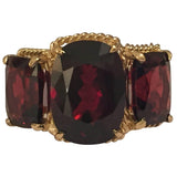 Elegant Three Stone Garnet Ring with Gold Rope Twist Border