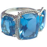 Blue Topaz Three Stone Ring with Twisted Rope Twist Border