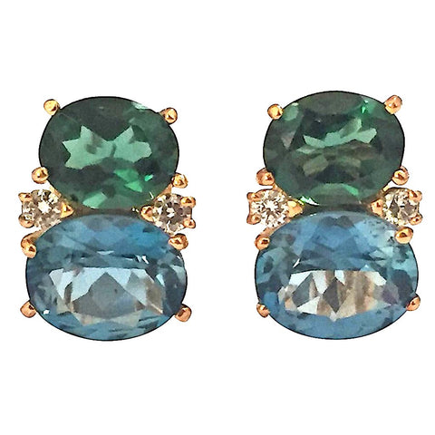 Medium GUM DROP™ Earrings with Tsavorite and Dark Blue Topaz and Diamonds