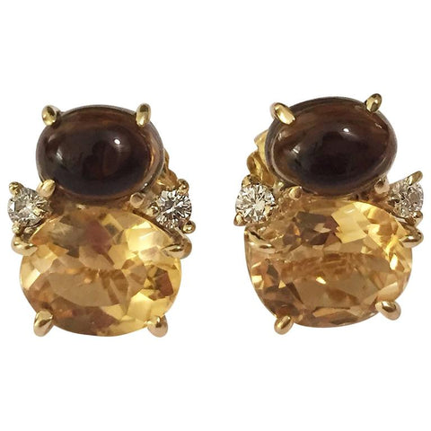Mini GUM DROP™ ADELE Earrings with Citrine and Cabochon Smokey Topaz and Diamond