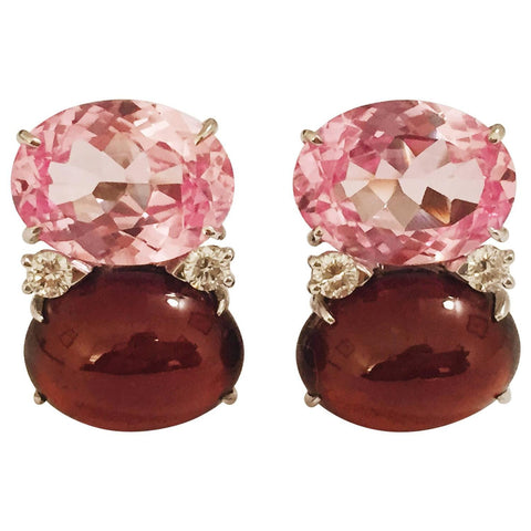 Jumbo GUM DROP™ Earrings with Pink Topaz and Cabochon Garnet and Diamonds