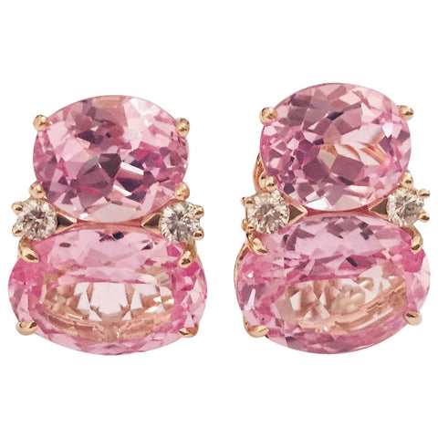 Large GUM DROP Earrings with Pink Topaz and Diamonds
