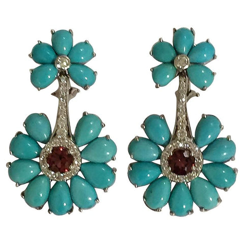 Turquoise Rubelite Diamond Gold Earrings