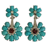 Turquoise Flower Stud Earrings with Diamond Center