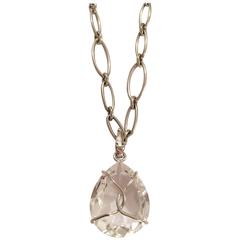 Elegant Marquise Link Chain Necklace with Removable Rock Crystal Pendant