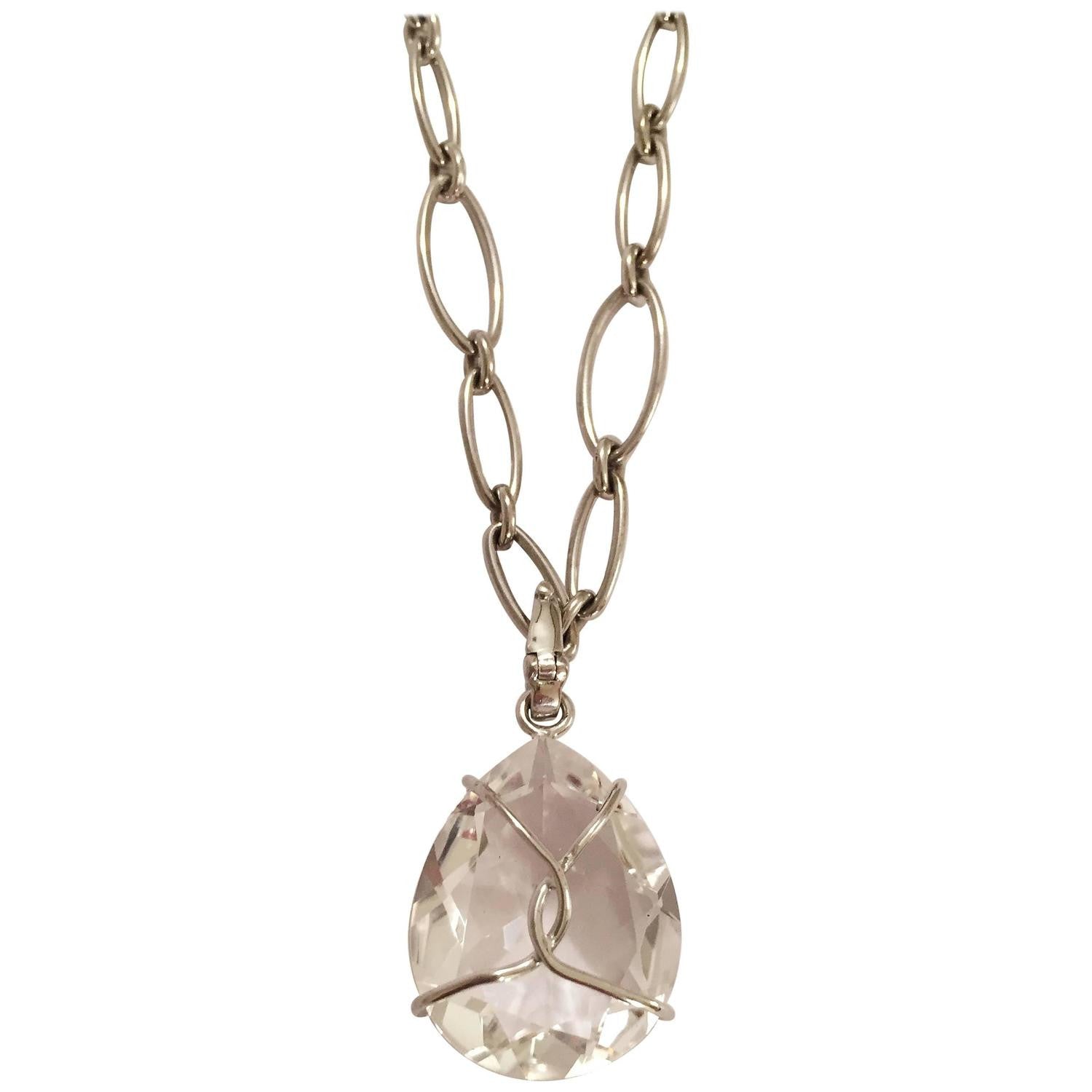 Elegant Marquise Link Chain Necklace with Removable Rock