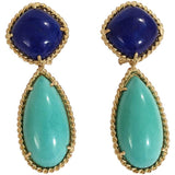 Large GUM DROP™ Earrings with Blue Topaz and Cabochon Turquoise and Diamonds