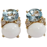 Medium GUM DROP™ earrings With Blue Topaz and Cabochon White Jade and Diamonds