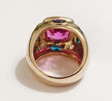 Bonheur Ring with Blue Topaz, Amethyst and Diamond Domed Ring