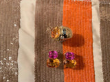 Yellow Gold Double Cushion Earrings with Pink Topaz and Orange Citrine