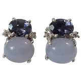 Mini GUM DROP™ Earrings with Iolite and Cabochon Chalcedony and Diamonds