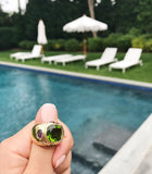 Bonheur Ring, Blue Topaz and Pink Topaz and Diamond Yellow Gold Domed Ring