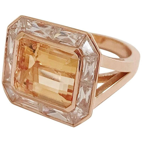 Imperial Topaz Rose Gold Ring with Rock Crystal Baguettes