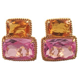 Large Two Stone Cushion Cut Earring with Rock Crystal and Blue Topaz