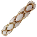 Yellow Gold Cuff Bracelet with White Enamel and Diamonds