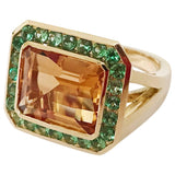 Yellow Gold Bezel Set Citrine with Surrounding Tsavorite Ring