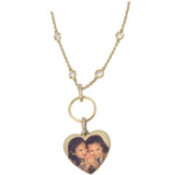 Personalized Gold Heart Shaped Picture Pendant on White Topaz "by the Yard" type Chain