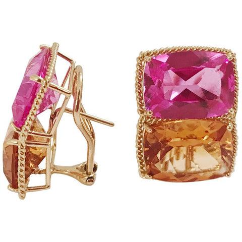 Grande Rope Twist Earring with Hot Pink Topaz and Orange Citrine