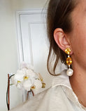 Elegant Three-Stone Drop Earring with Citrine and Baroque Pear and Diamonds