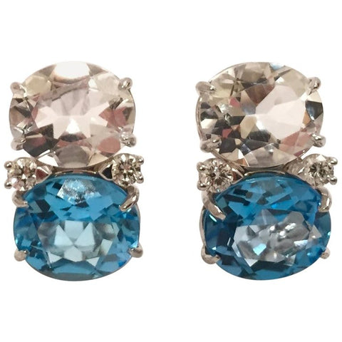 Medium GUM DROP™ Earrings with Rock Crystal and Blue Topaz and Diamonds